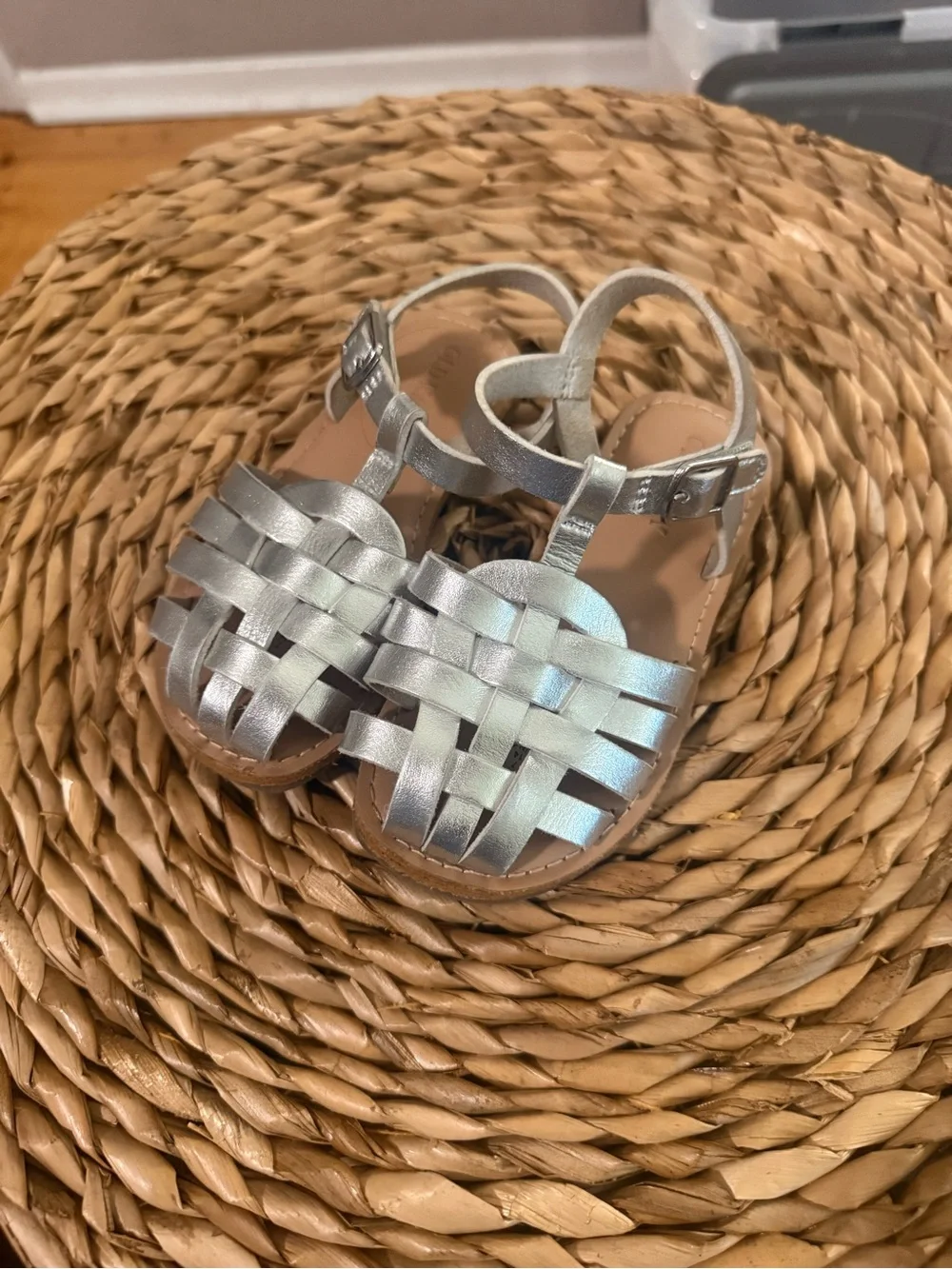 Old Navy Silver Woven Toddler Sandals with Ankle Buckle